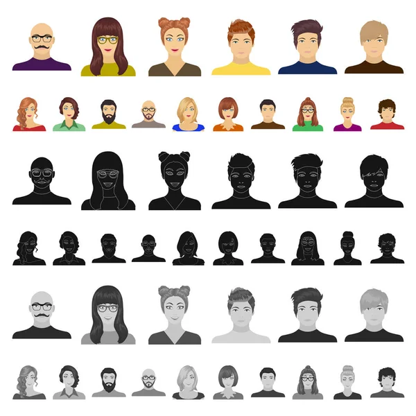 Avatar y la cara iconos de dibujos animados en la colección de conjuntos para el diseño. Una persona s apariencia vector símbolo stock web ilustración . — Vector de stock