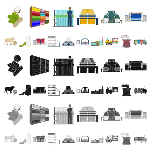 Иконки мультфильмов текстильной промышленности в коллекции наборов для дизайна.Текстильное оборудование и ткани векторные символы веб-иллюстрации . — стоковый вектор