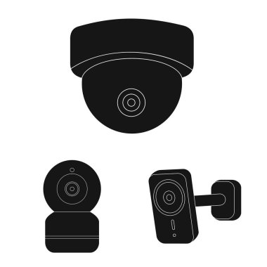 Cctv ve kamera simgesinin vektör tasarımı. Hisse senedi için cctv ve sistem vektör simge topluluğu.