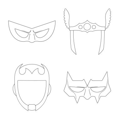 Bir kahraman ve maske işaret illüstrasyon vektör. Kahraman ve süper kahraman hisse senedi vektör çizim seti.