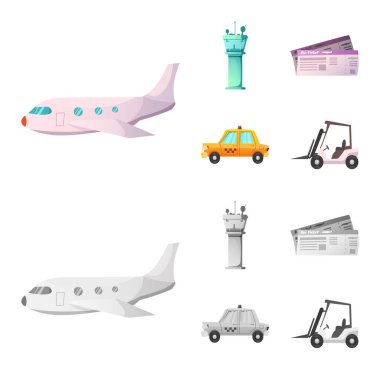 Havaalanı ve uçak logo vektör Illustration. Havaalanı ve uçak hisse senedi vektör çizim seti.