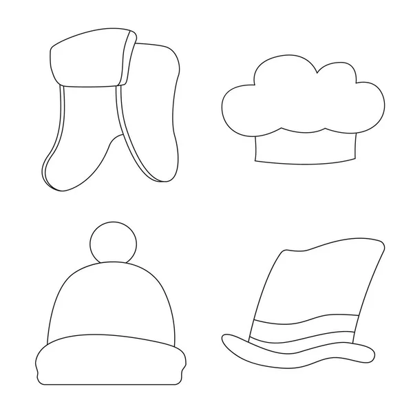 Vektorillustration von Kopfbedeckung und Mützensymbol. Set von Kopfbedeckungen und Zubehör Aktiensymbol für Web. — Stockvektor