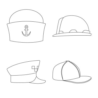 İllüstrasyon işareti şapkalar ve kap vektör. Şapkalar ve aksesuar hisse senedi vektör çizim.