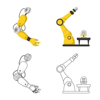 Robot ve fabrika simge vektör Illustration. Robot ve uzay hisse senedi simgesi için web topluluğu.