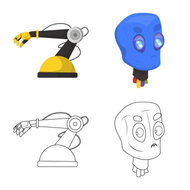 Robot ve fabrika işareti yalıtılmış nesne. Hisse senedi için robot ve uzay vektör simge topluluğu.