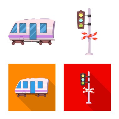 Tren ve İstasyonu simgesi yalıtılmış nesne. Hisse senedi için tren ve bilet vektör simge kümesi.