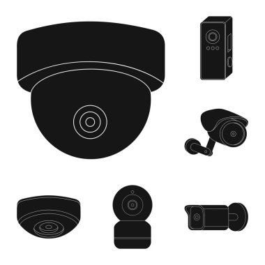 Cctv ve kamera işareti vektör Illustration. Hisse senedi için cctv ve sistem vektör simge kümesi.