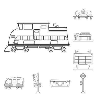Tren ve istasyon logo vektör Illustration. Hisse senedi için tren ve bilet vektör simge topluluğu.