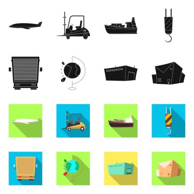 Eşya ve kargo logo vektör tasarımı. Ürünler ve web için ambar hisse senedi simgesi.