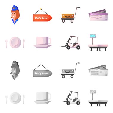 Havaalanı ve uçak simge vektör Illustration. Hisse senedi için Havaalanı ve uçak vektör simge kümesi.