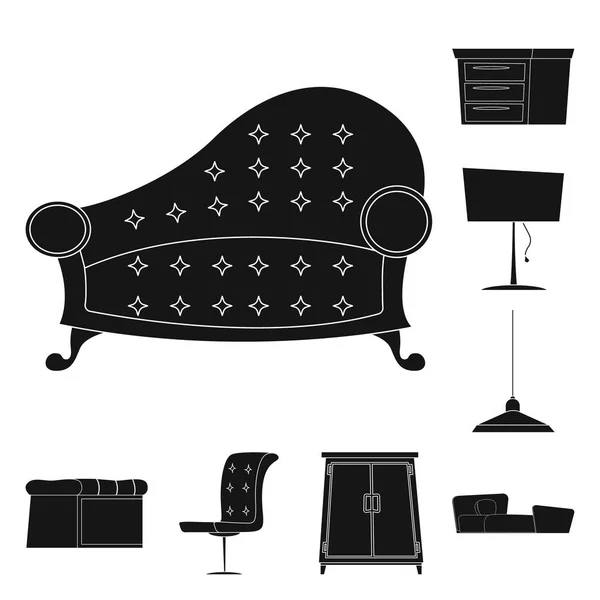 Vektor design av möbler och lägenhet logotyp. Uppsättning av möbler och hem aktiesymbol för webben. — Stock vektor