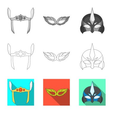 Bir kahraman ve maske işaret illüstrasyon vektör. Kahraman ve süper kahraman hisse senedi vektör çizim seti.