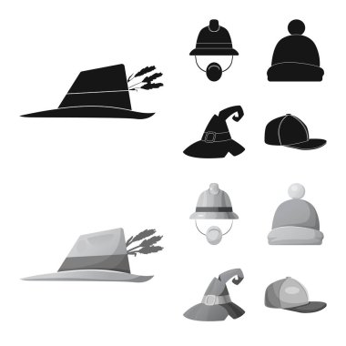 Şapkalar ve kap işareti tasarımını vektör. Şapkalar ve hisse senedi için aksesuar vektör ikon koleksiyonu.