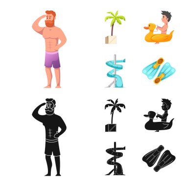 Havuzu ve yüzme simge vektör tasarımı. Havuzu ve etkinlik hisse senedi vektör çizim seti.