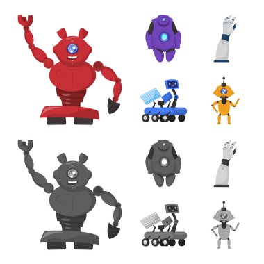 Robot ve fabrika simge vektör tasarımı. Robot ve uzay hisse senedi simgesi için web topluluğu.