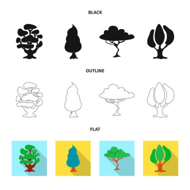 Ağaç ve doğa simgesi yalıtılmış nesne. Hisse senedi için ağaç ve taç vektör simge topluluğu.