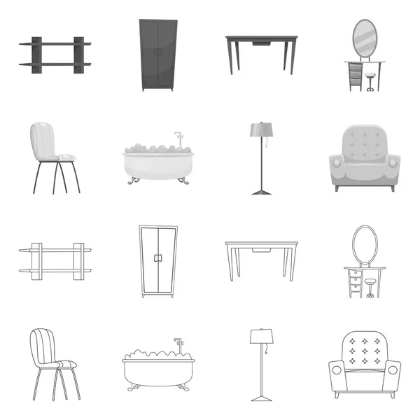 Diseño vectorial de muebles y logotipo del apartamento. Conjunto de muebles y el hogar vector de la ilustración . — Vector de stock
