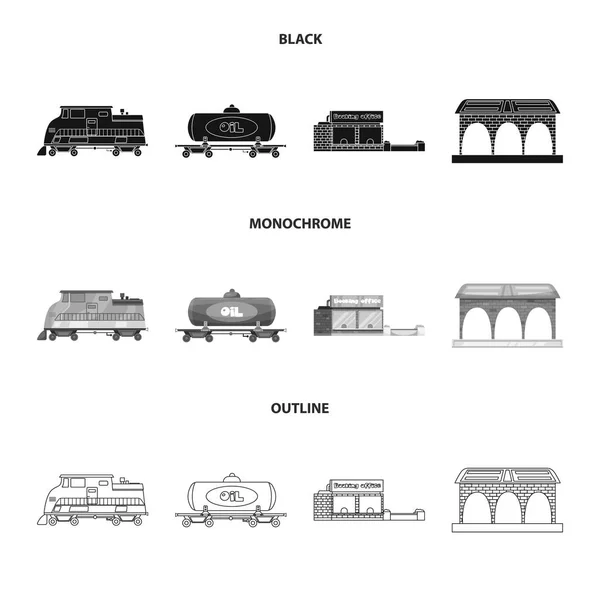 鉄道と駅のシンボルのベクター デザイン。株式のベクトル アイコンを鉄道と航空券のコレクション. — ストックベクタ