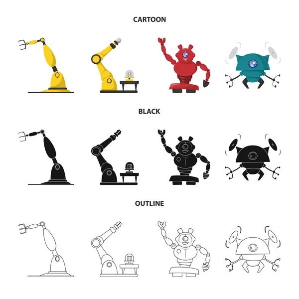 Geïsoleerde object van robot en fabriek symbool. Verzameling van vector-pictogram voor robot en ruimte voor voorraad. — Stockvector