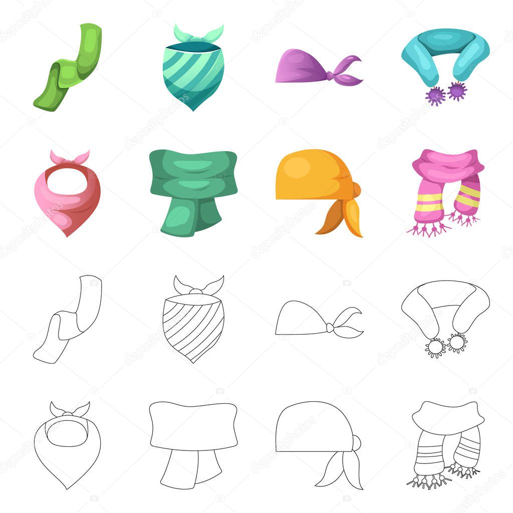 Vector design of scarf and shawl sign. Set of scarf and accessory stock symbol for web.
