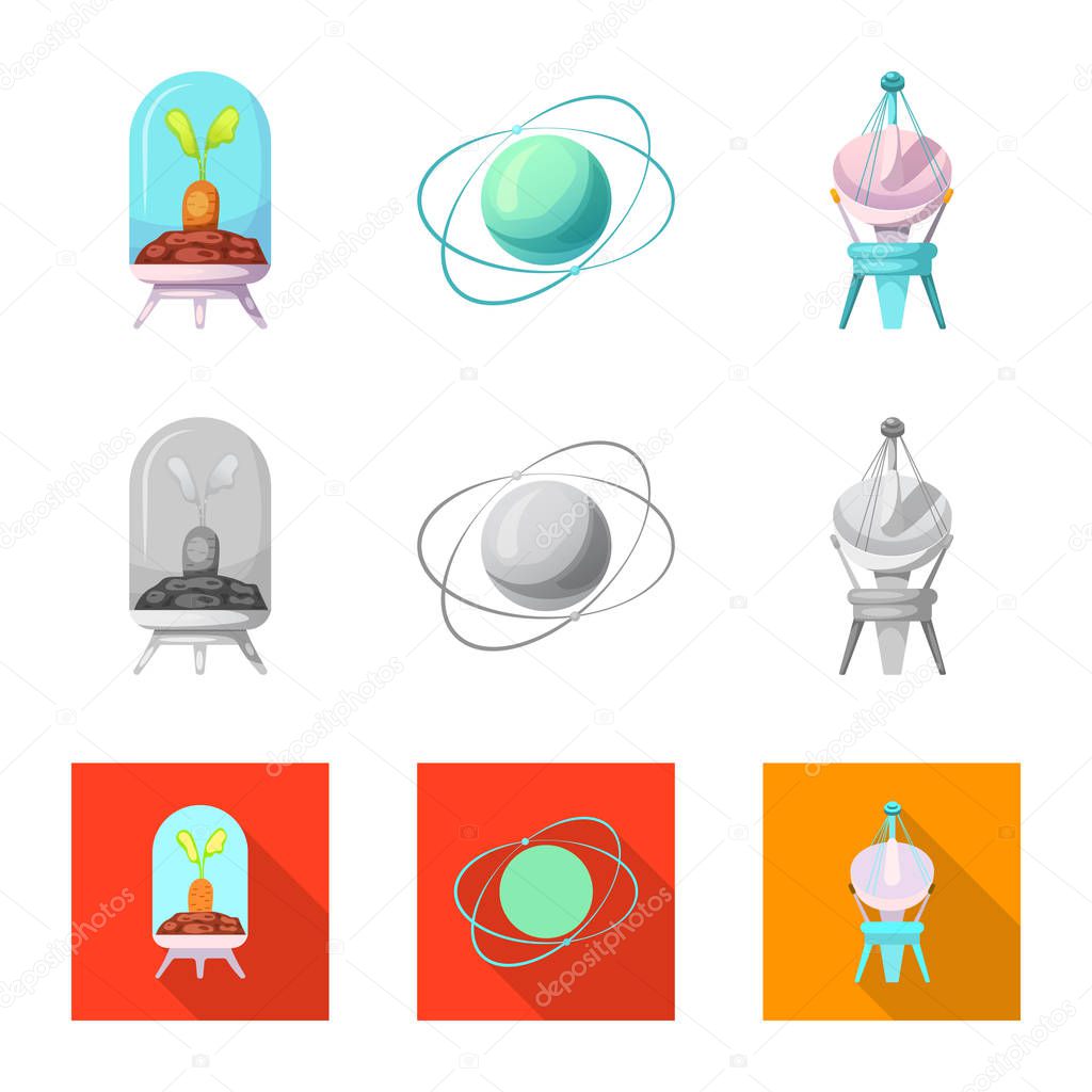 Vector illustration of mars and space symbol. Set of mars and planet stock symbol for web.