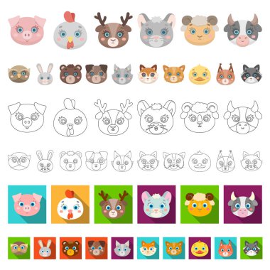 Ağızlıklar hayvanların set koleksiyonu tasarım için simgeleri karikatür. Yerli ve vahşi hayvanlar sembol stok web illüstrasyon vektör.