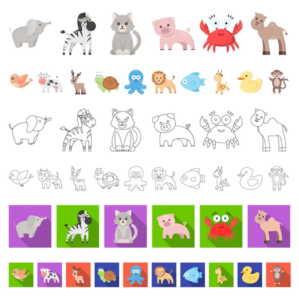 Iconos de animales de dibujos animados poco realistas en la colección de conjuntos para el diseño. Animales de juguete vector símbolo stock web ilustración . — Archivo Imágenes Vectoriales