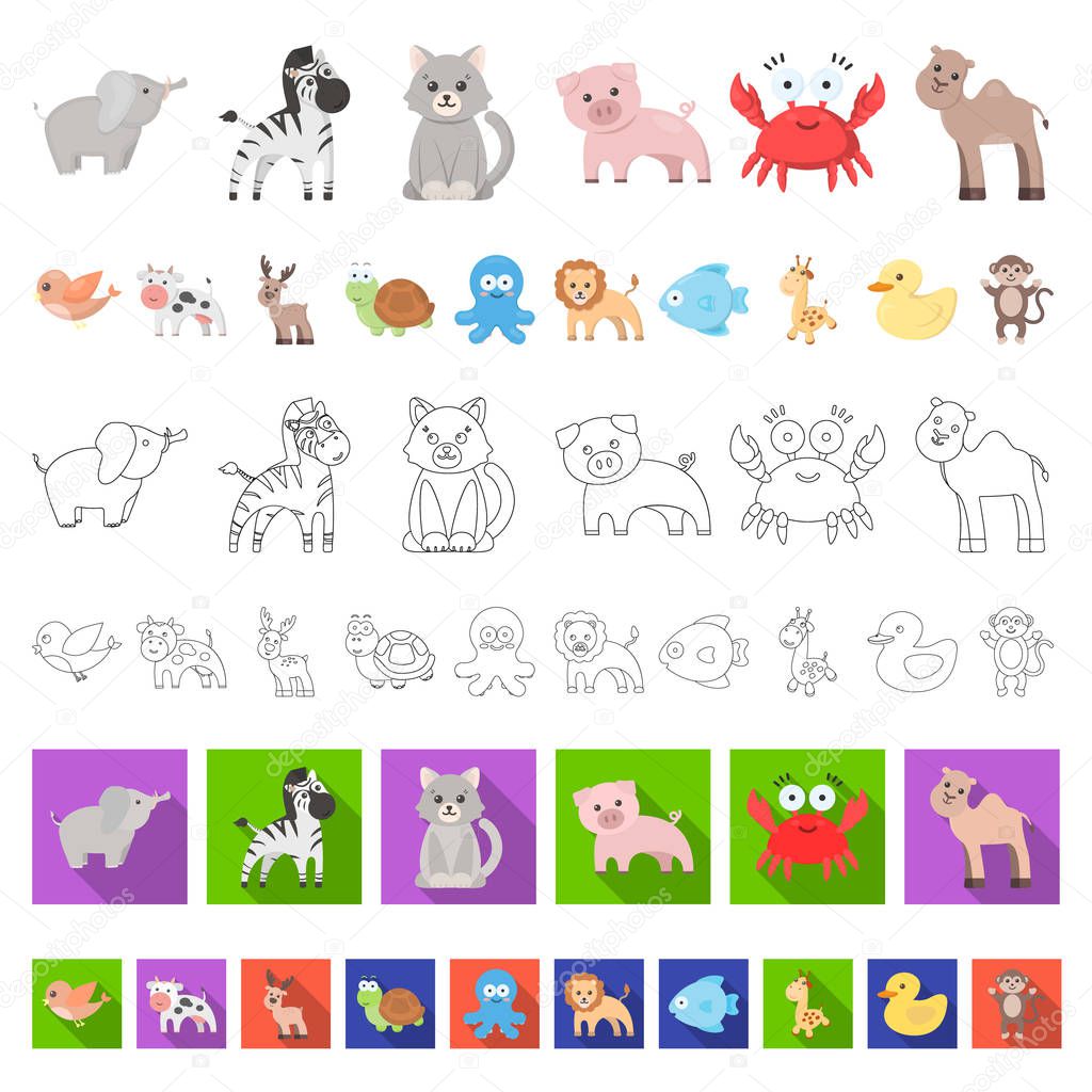 An unrealistic cartoon animal icons in set collection for design. Toy animals vector symbol stock web illustration.