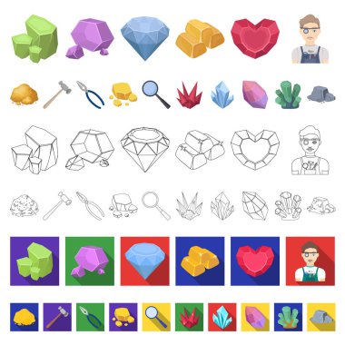Değerli mineraller set koleksiyonu tasarım için simgeleri karikatür. Kuyumcu ve ekipman sembol stok web illüstrasyon vektör.