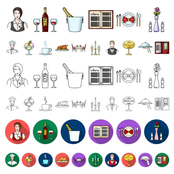 Étterem és bár rajzfilm ikonok beállítása gyűjtemény design. Öröm, élelmiszer- és alkohol vektor szimbólum állomány honlap illusztráció. — Stock Vector