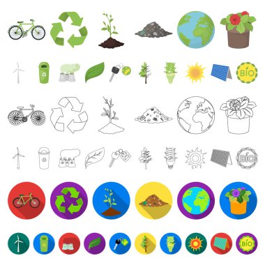 Set koleksiyonu tasarım için biyoloji ve ekoloji karikatür simgeler. Bir ekolojik saf ürün vektör simge stok web çizimi.