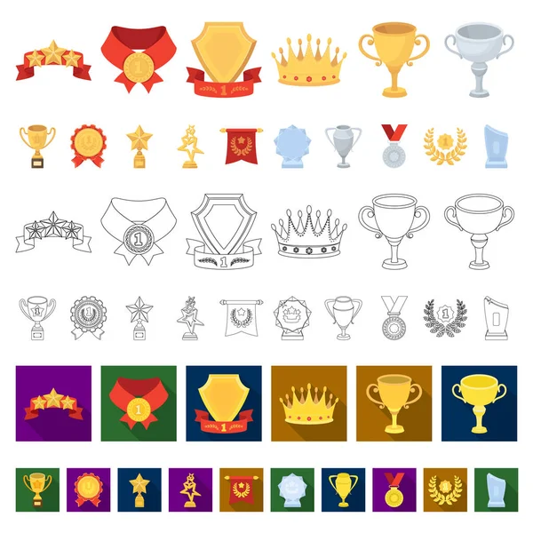 Kupalar ve ödüller set koleksiyonu tasarım için simgeleri karikatür. Sembol stok web illüstrasyon vektör ödül ve başarı.