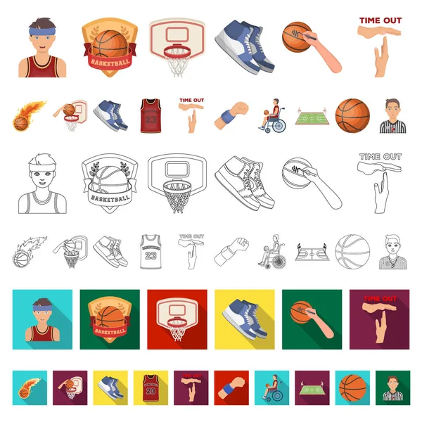 Баскетбол и атрибуты иконы мультфильмов в коллекции для design.Basketball игрок и оборудование векторных символов веб-иллюстрации . — стоковый вектор