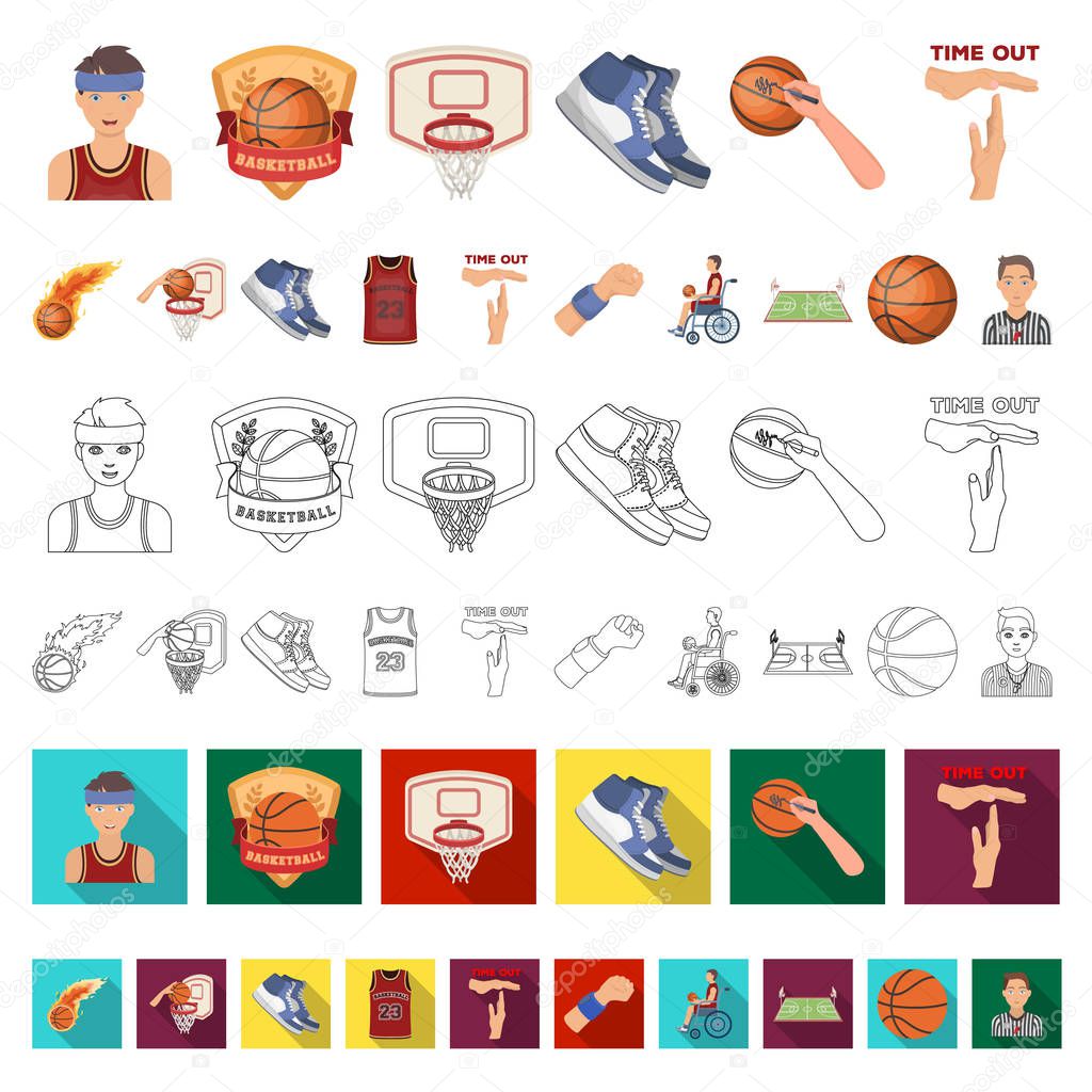 Basketball and attributes cartoon icons in set collection for design.Basketball player and equipment vector symbol stock  illustration.