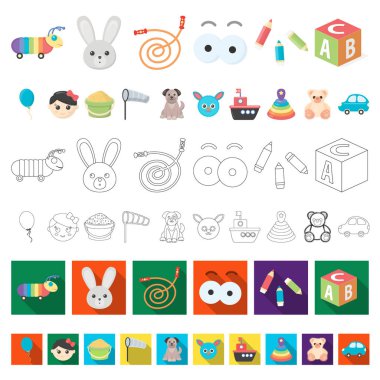 Çocuk s oyuncak karikatür simgeleri set koleksiyonu tasarım için. Oyun ve önemsiz şey sembol stok web illüstrasyon vektör.