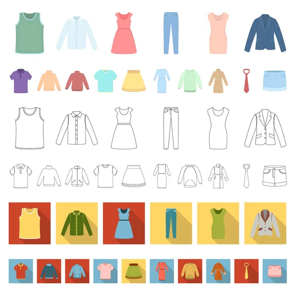Diferentes tipos de ícones de desenhos animados de roupas na coleção de conjuntos para design. Roupas e estilo vetor símbolo web ilustração . — Vetor de Stock
