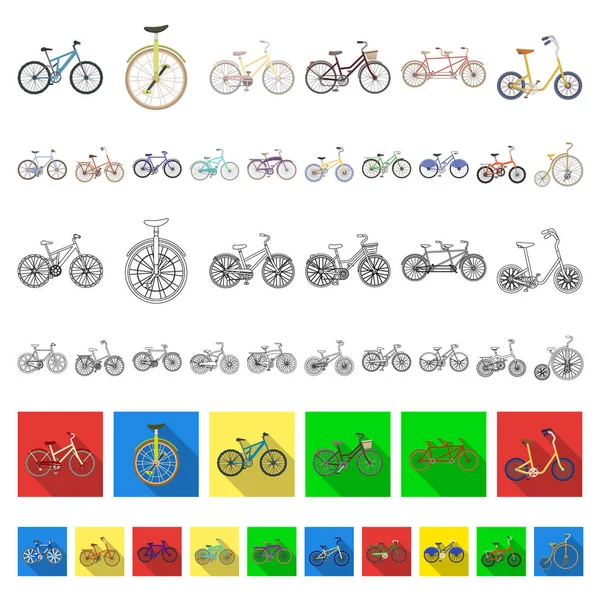 Diverses bicyclettes icônes de dessin animé dans la collection de jeu pour le design. Le type de transport vectoriel symbole stock web illustration . — Image vectorielle