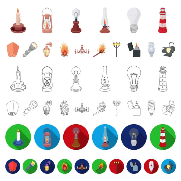 Lichtquelle Cartoon-Icons in Set-Kollektion für Design. Licht und Ausrüstung Vektor Symbol Stock Web Illustration. — Stockvektor