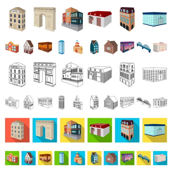 Κατασκευή και αρχιτεκτονική κινουμένων σχεδίων εικονίδια στη συλλογή σετ για σχεδιασμό. Το κτήριο και την κατοικία εικονογράφηση φορέα ισομετρική σύμβολο μετοχής web. — Διανυσματικό Αρχείο