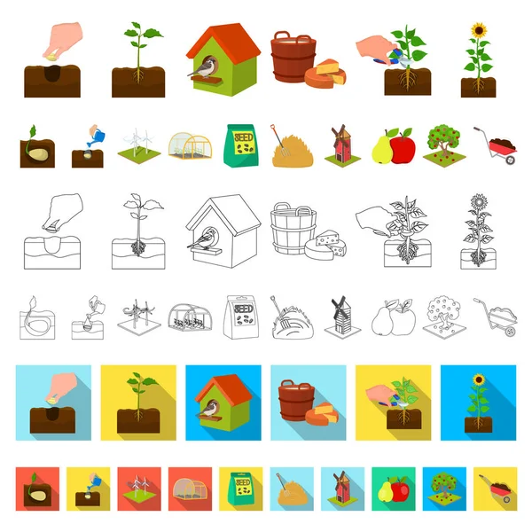 Icônes de bande dessinée agricole et agricole dans la collection de jeu pour le design. Jardin et plantes isométrique vecteur symbole stock web illustration . — Image vectorielle