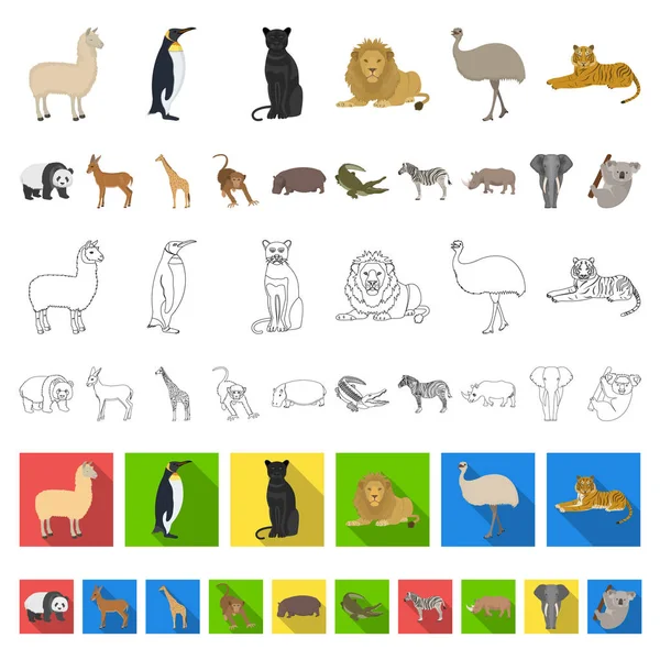 Ícones de desenhos animados de animais diferentes na coleção de conjuntos para design. ilustração da teia do estoque do símbolo do vetor do pássaro, do predador e do herbívoro . —  Vetores de Stock