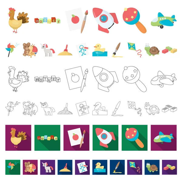 Iconos de dibujos animados de juguete para niños en la colección de sets para diseño. Juego y bauble vector símbolo stock web ilustración . — Archivo Imágenes Vectoriales