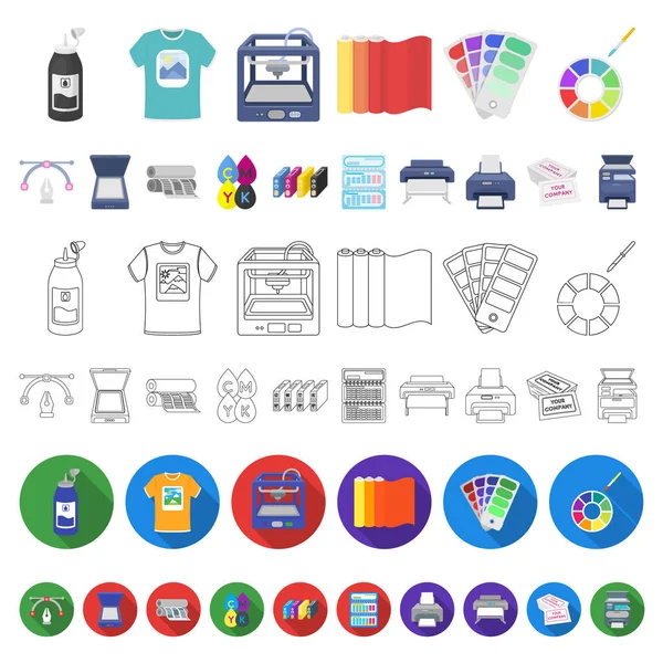 Productos tipográficos iconos de dibujos animados en la colección de conjuntos para el diseño. Impresión y equipo vector símbolo stock web ilustración . — Vector de stock