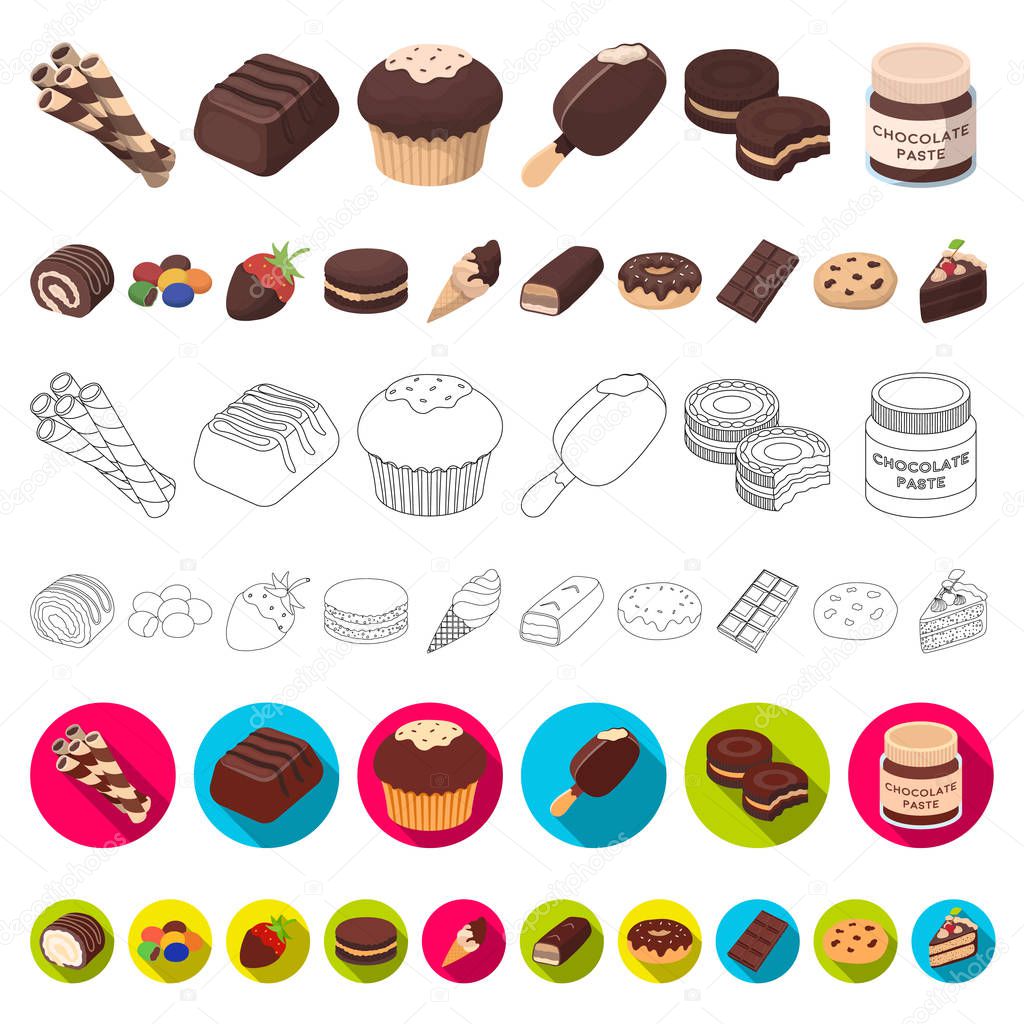 Chocolate Dessert cartoon icons in set collection for design. Chocolate and Sweets vector symbol stock  illustration.