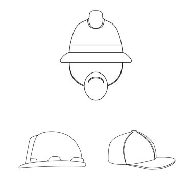 Şapkalar ve kap logo vektör Illustration. Şapkalar ve hisse senedi için aksesuar vektör simge kümesi.