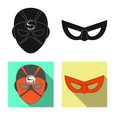 Kahraman ve maske logosu yalıtılmış nesne. Kahraman ve süper kahraman hisse senedi vektör çizim topluluğu.