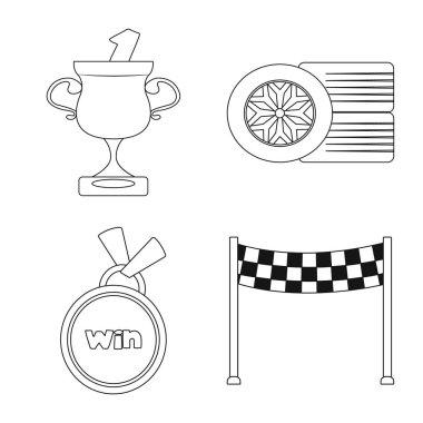 Araba ve ralli simgesi yalıtılmış nesne. Hisse senedi için araba ve yarış vektör simge kümesi.