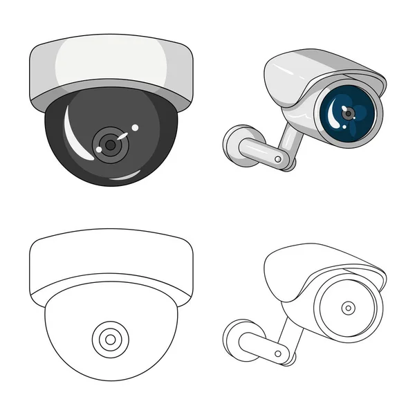 Illustrazione vettoriale di cctv e simbolo della fotocamera. Raccolta di icone vettoriali cctv e di sistema per magazzino . — Vettoriale Stock
