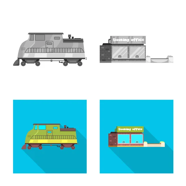 Objet isolé de l'icône du train et de la gare. Collecte d'icône vectorielle de train et de billet pour le stock . — Image vectorielle