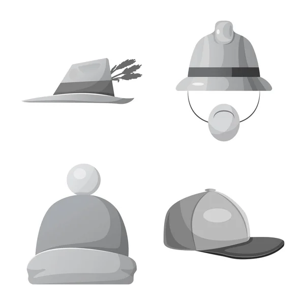 Diseño vectorial de la cabeza y la señal de la tapa. Conjunto de casco y accesorio icono de vector para stock . — Vector de stock